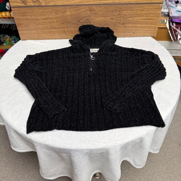 Pink Republic size medium Black Pullover Sweater with hood and silver Half-Zip - Picture 2 of 8